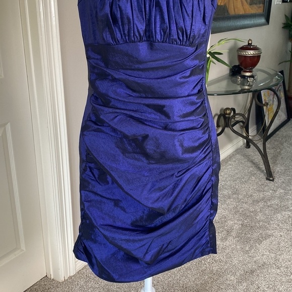 Cache Purple Navy Iridescent Formal Party Cocktail Ruched Pleated Mini Dress 12 - Picture 4 of 9